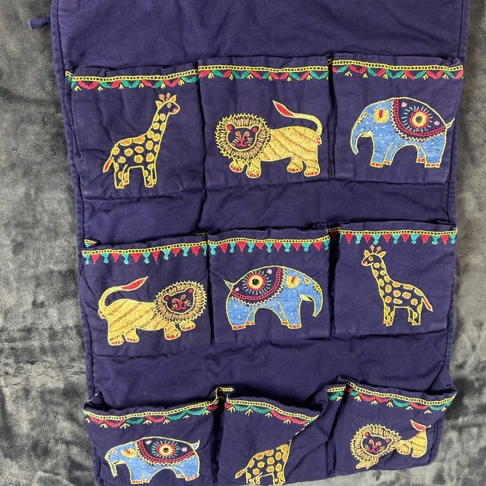 Unbranded Wall Hanging Organizer Kids OS Purple Embroidered Safari Animals